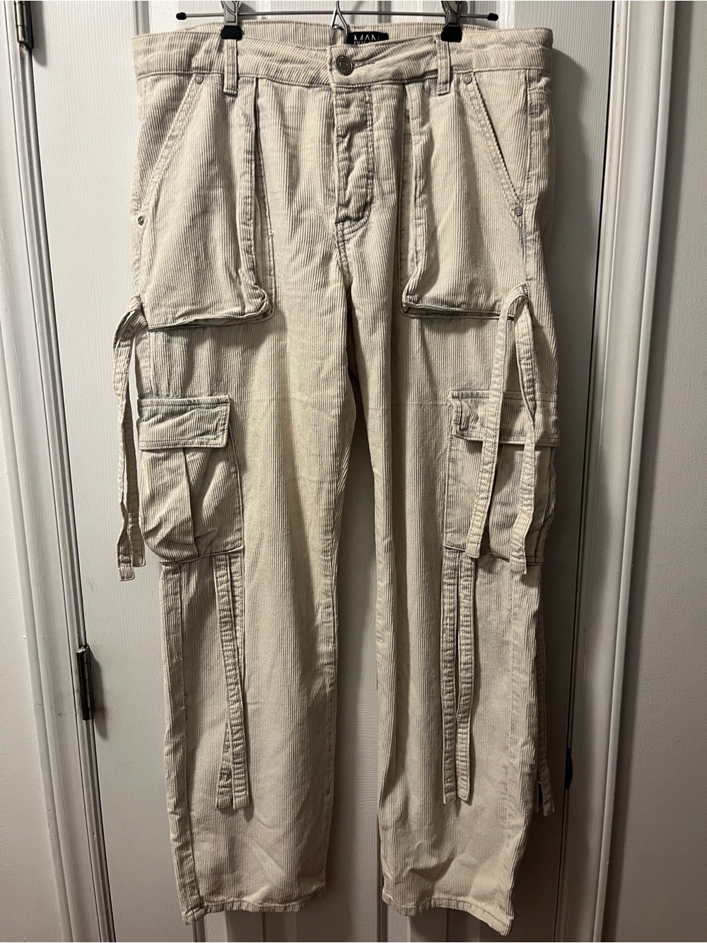 BoohooMan Gray Corduroy Cargo Pants Straps size 32